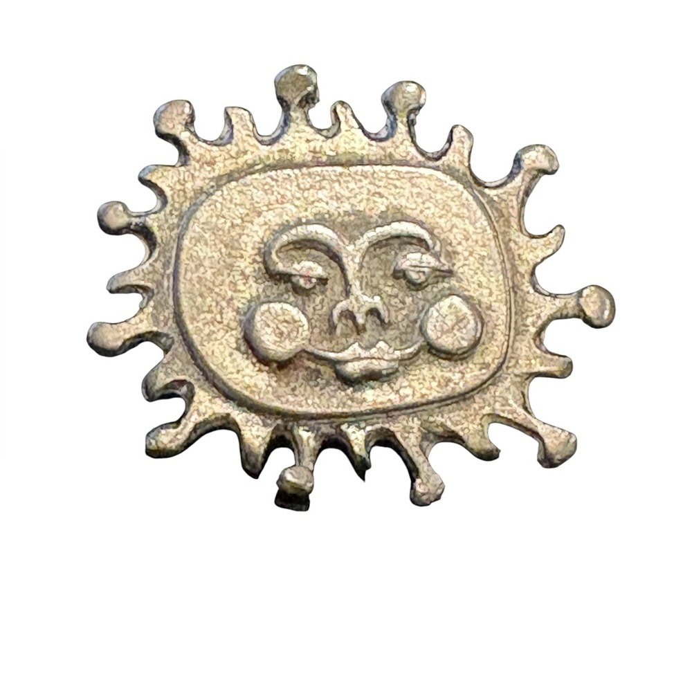 Metzke Smiling Sun Face Pin Brooch Pewter Signed 1970s Vintage JB5